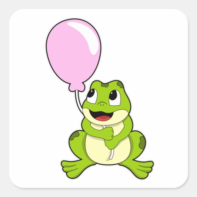 Frosch mit Ballon Quadratischer Aufkleber (Vorderseite)
