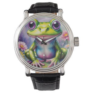 Frosch mit Blume, digitale Kunst Armbanduhr