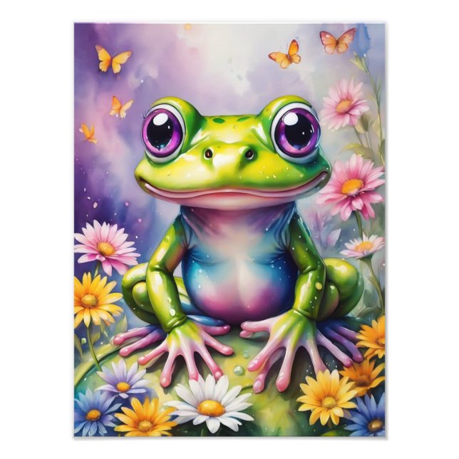 Frosch mit Blume, digitale Kunst Fotodruck (Vorne)