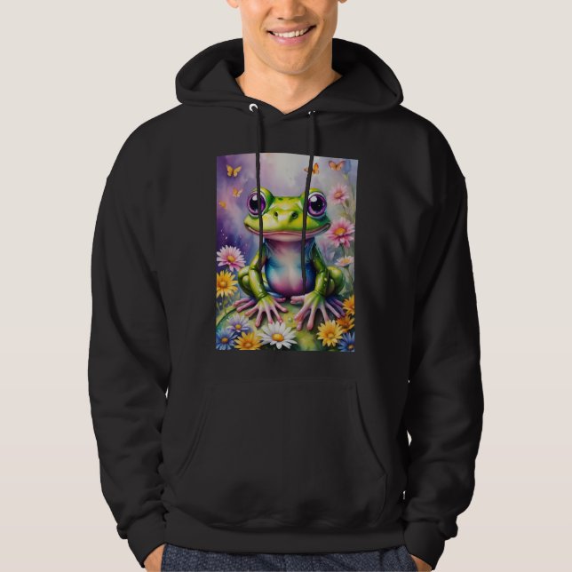 Frosch mit Blume, digitale Kunst Hoodie (Vorderseite)