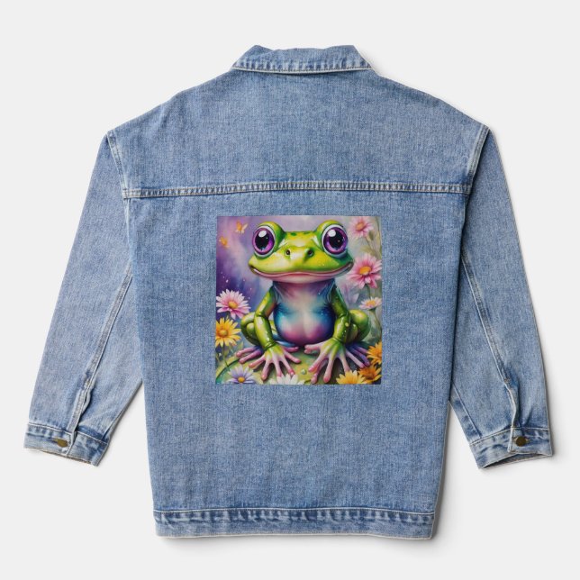 Frosch mit Blume, digitale Kunst Jeansjacke (Rückseite)