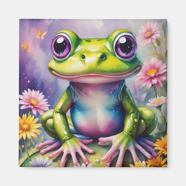 Frosch mit Blume, digitale Kunst Magnet (Vorne)