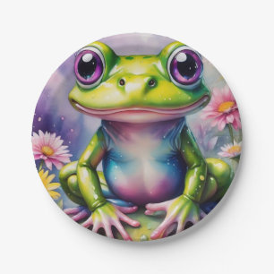 Frosch mit Blume, digitale Kunst Pappteller