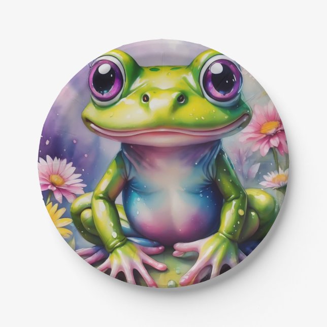 Frosch mit Blume, digitale Kunst Pappteller (Vorderseite)