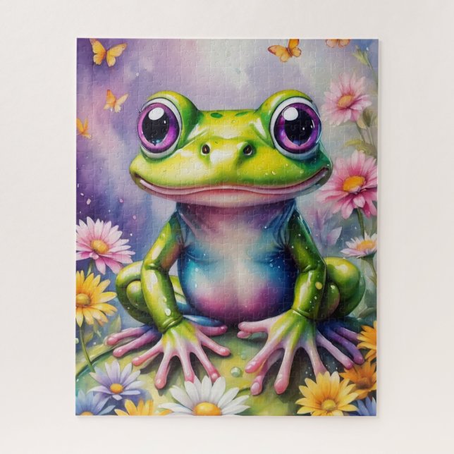 Frosch mit Blume, digitale Kunst Puzzle (Vertikal)