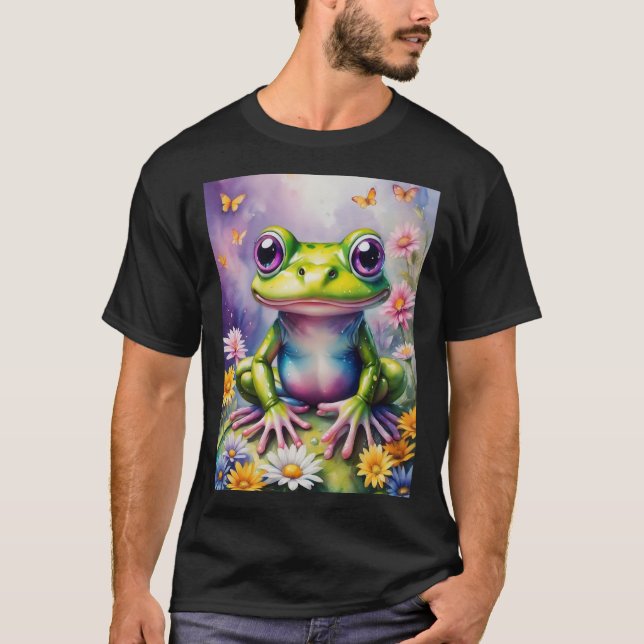 Frosch mit Blume, digitale Kunst T-Shirt (Vorderseite)