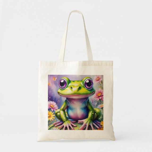 Frosch mit Blume, digitale Kunst Tragetasche (Vorne)
