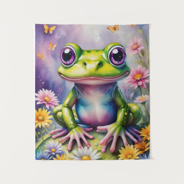 Frosch mit Blume, digitale Kunst Wandteppich (Vorderseite)