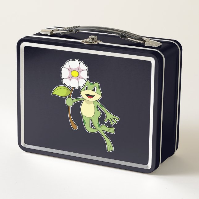 Frosch mit Blume.PNG Metall Brotdose (Vorderseite)
