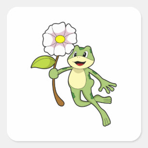 Frosch mit Blume.PNG Quadratischer Aufkleber
