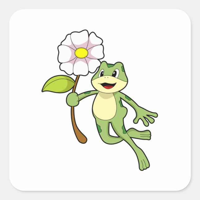 Frosch mit Blume.PNG Quadratischer Aufkleber (Vorderseite)