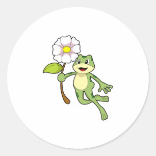Frosch mit Blume.PNG Runder Aufkleber