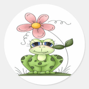 Frosch mit Blume Runder Aufkleber