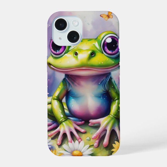 Frosch mit Blumen Digitalkunst iPhone 15 Hülle (Rückseite)