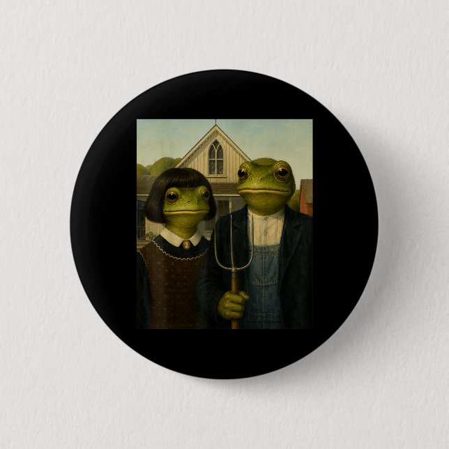Frosch mit Bob-Frisur Amerikanischer Gothic Gen Z  Button (Vorderseite)