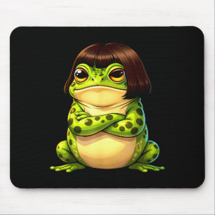 Frosch mit Bob-Frisur lustiger skurriler Frosch-Me Mousepad