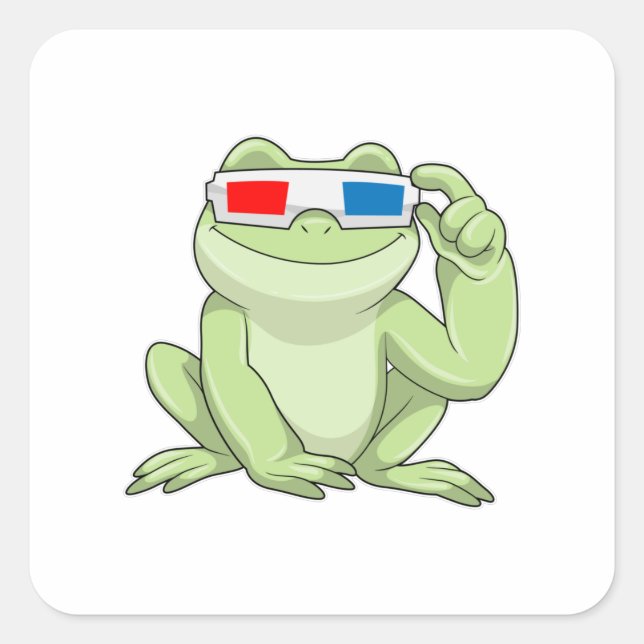 Frosch mit Brille Quadratischer Aufkleber (Vorderseite)