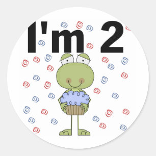 Frosch mit Cupcake 2. Geburtstagshorn Runder Aufkleber