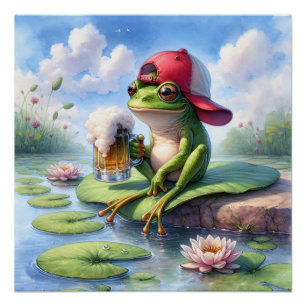 Frosch mit einer Tasse Bier Poster