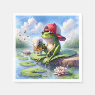 Frosch mit einer Tasse Bier Serviette
