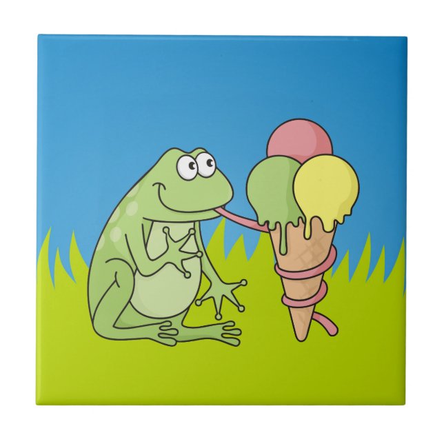 Frosch mit Eiscreme Fliese (Vorderseite)
