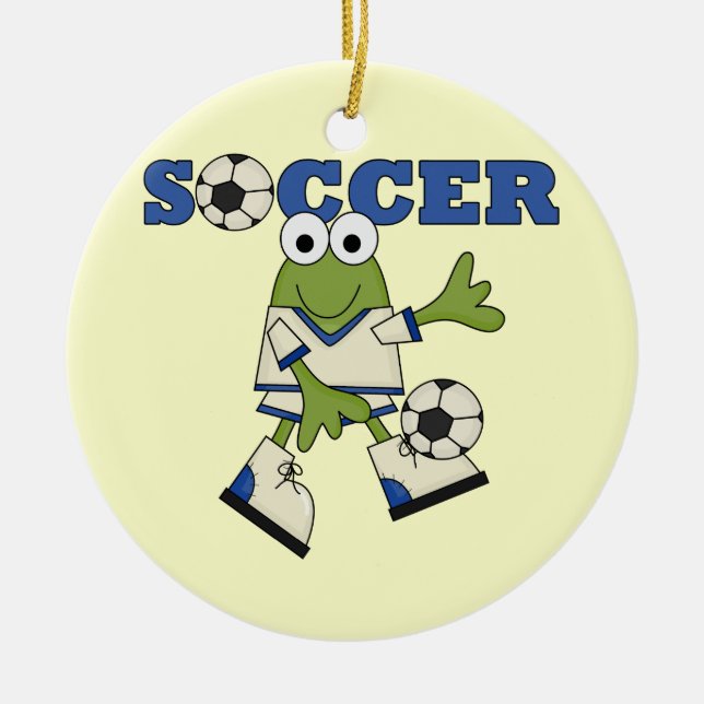 Frosch mit Fußball-Ball-T - Shirts und Geschenken Keramik Ornament (Vorne)