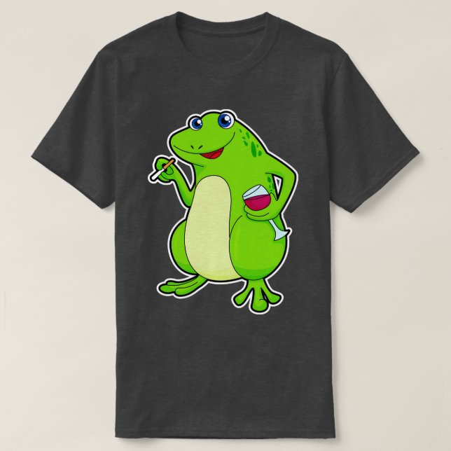 Frosch mit Glas aus Rotwein Zigarette T-Shirt (Design vorne)