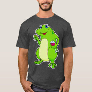 Frosch mit Glas aus Rotwein Zigarette T-Shirt