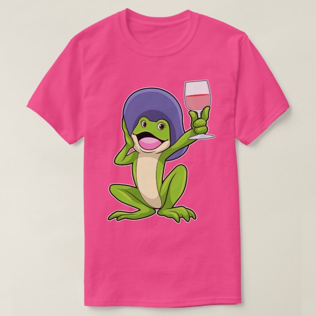 Frosch mit Glas Red wine Hat T-Shirt (Design vorne)