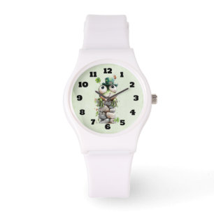 Frosch mit grünem Hut und Kleeblatt Niedlich Armbanduhr