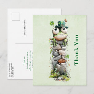 Frosch mit grünem Hut und Kleeblatt Niedlich Danke Postkarte