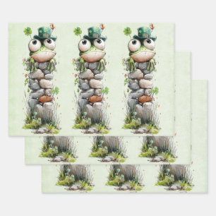 Frosch mit grünem Hut und Kleeblatt Niedlich Geschenkpapier Set