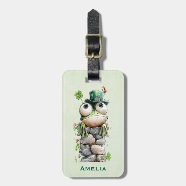 Frosch mit grünem Hut und Kleeblatt süß Gepäckanhänger (Vorderseite vertikal)