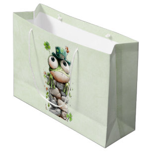 Frosch mit grünem Hut und Kleeblatt Süß Große Geschenktüte