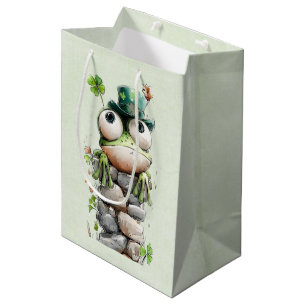 Frosch mit grünem Hut und Kleeblatt Süß Mittlere Geschenktüte