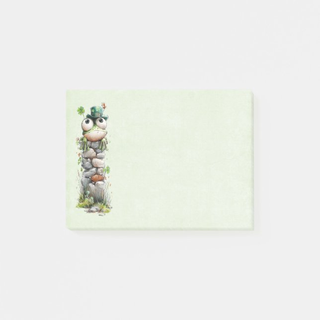 Frosch mit grünem Hut und Kleeblatt Süß Post-it Klebezettel (Vorderseite)