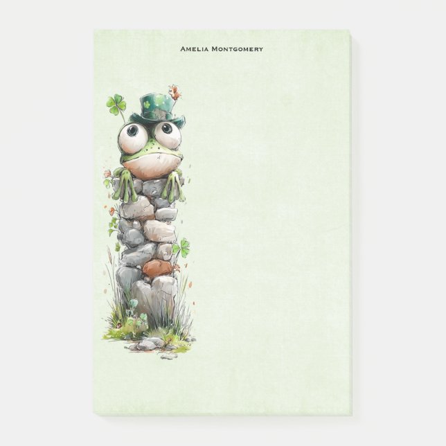 Frosch mit grünem Hut und Kleeblatt Süß Post-it Klebezettel (Vorderseite)