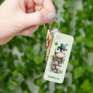 Frosch mit grünem Hut und Kleeblatt Süß Schlüsselanhänger