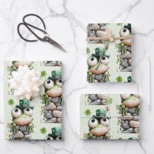 Frosch mit grünem Hut und Kleeblatt süßes Muster Geschenkpapier Set