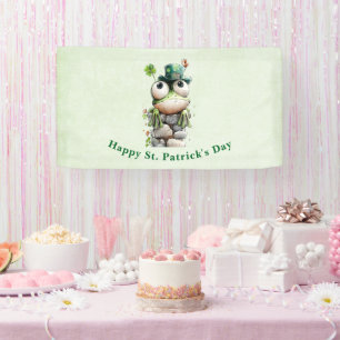 Frosch mit grünem Hut und Kleeblatt zum St. Patric Banner