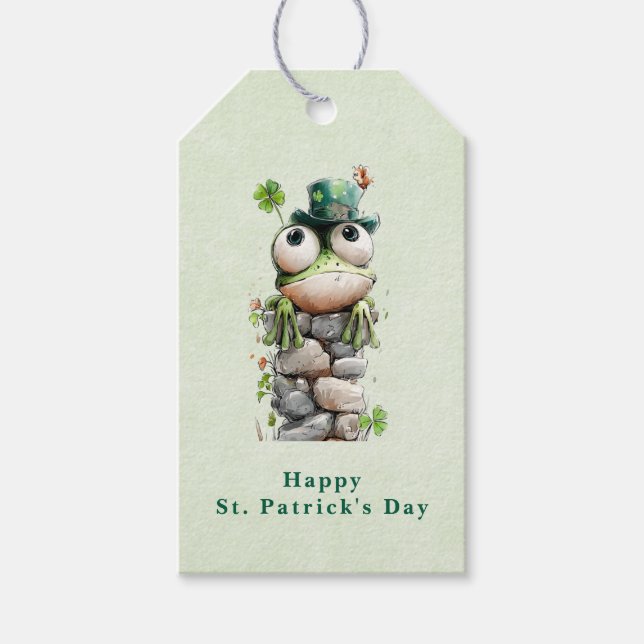 Frosch mit grüner Mütze Süß zum St. Patrick's Day Geschenkanhänger (Vorderseite)