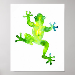 Frosch mit grüner Wasserfarbe Poster