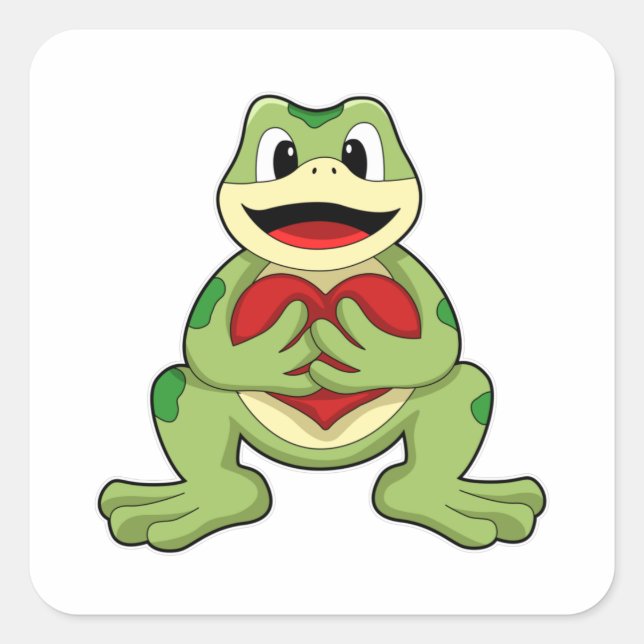 Frosch mit Herz Quadratischer Aufkleber (Vorderseite)