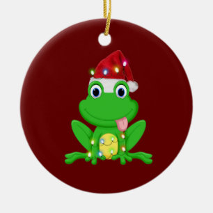 Frosch mit Hut Lichter Weihnachten Keramik Ornament