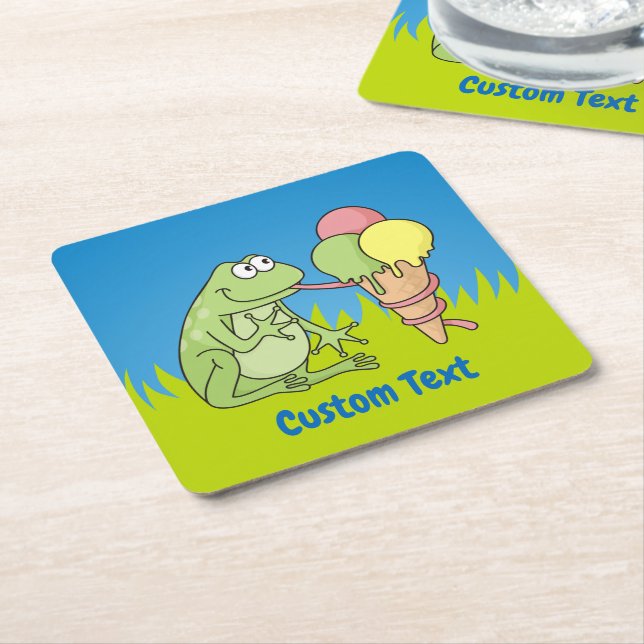 Frosch mit Icecream Square Paper Untersetzer (angewinkelt)