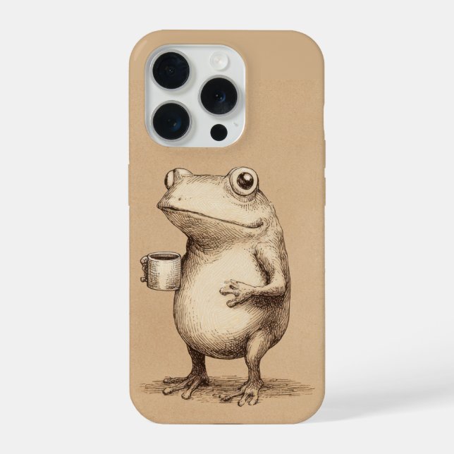 Frosch mit Kaffee – Whimsical Vintage Tier iPhone Hülle (Rückseite)