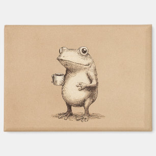 Frosch mit Kaffee – Whimsical Vintage-Tier Magnet