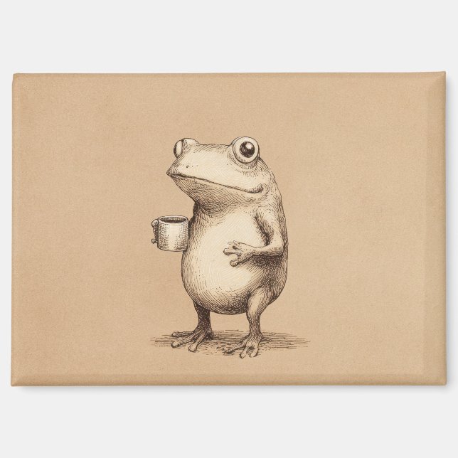 Frosch mit Kaffee – Whimsical Vintage-Tier Magnet (Vorderseite)