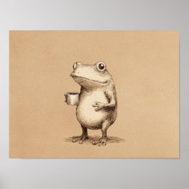 Frosch mit Kaffee – Whimsical Vintage-Tier Poster