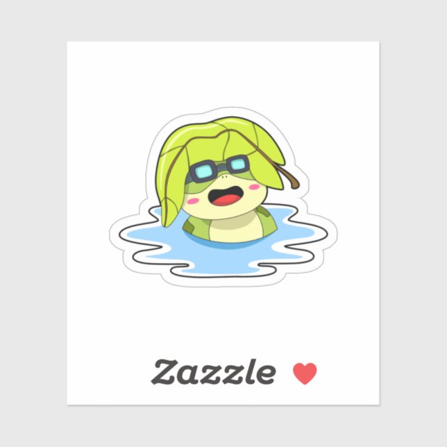 Frosch mit Leaf beim Schwimmen Aufkleber (Blatt)